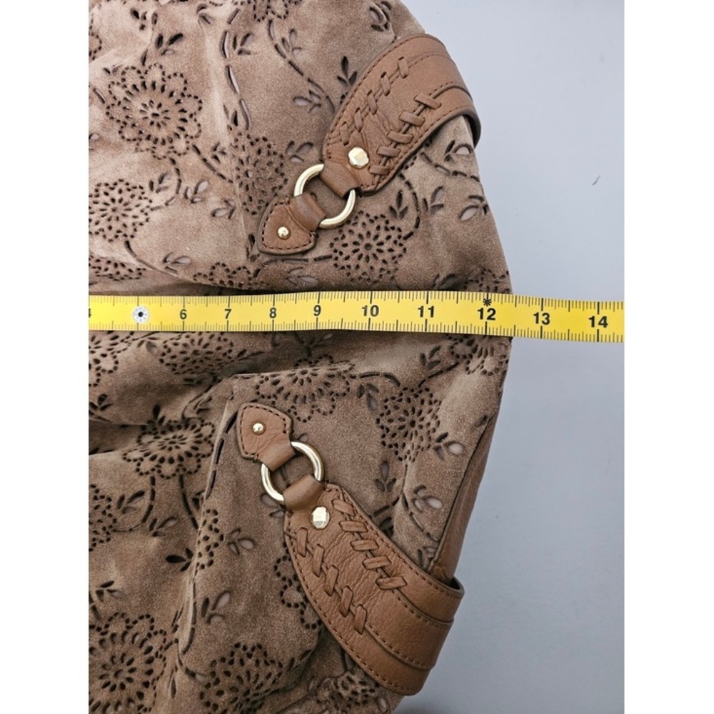Cole Haan Brown Floral Embossed Suede Hobo Bag - Picture 11 of 14